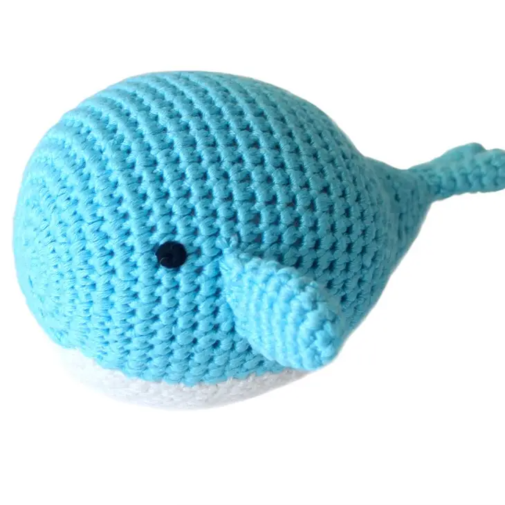 Blue Whale Hand Crocheted Rattle - 5-in - Mellow Monkey