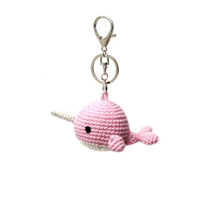 Pink Narwhal - Backpack Keychain Charm Crocheted - Mellow Monkey
