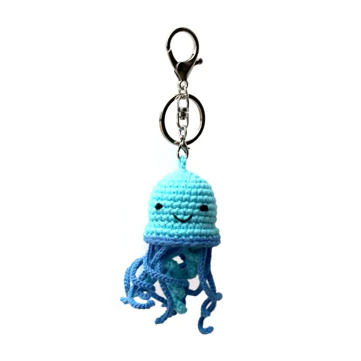 Backpack Keychain Charm Crocheted - Blue Jellyfish - Mellow Monkey