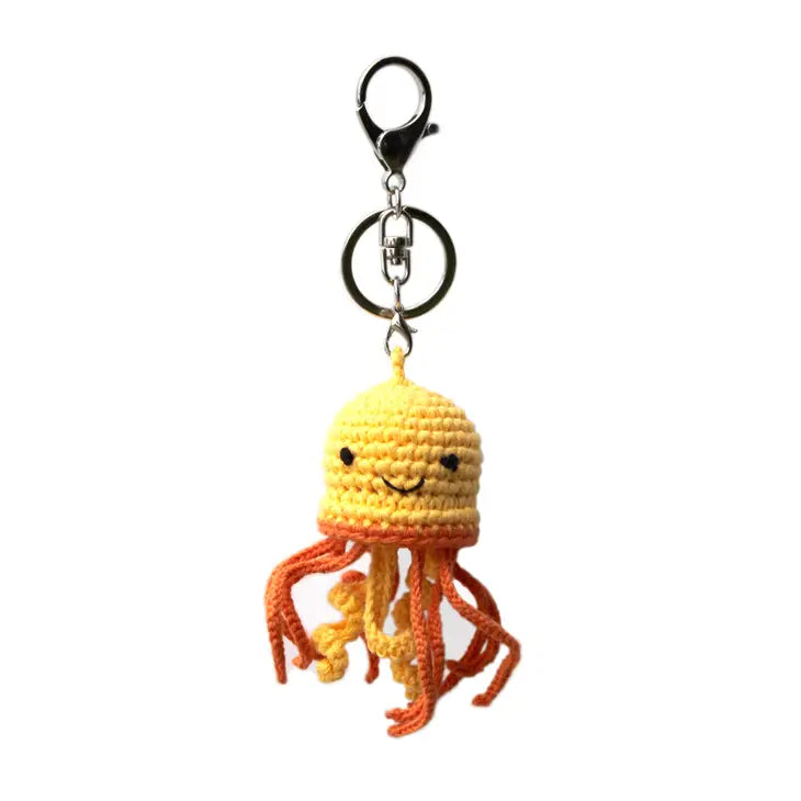 Backpack Keychain Charm Crocheted - Orange Jellyfish - Mellow Monkey