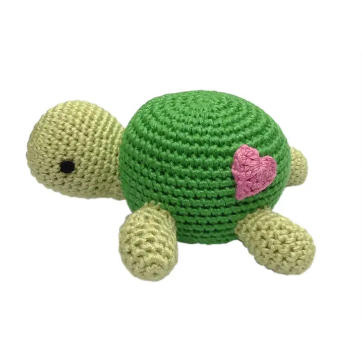 Turtle Hand Crocheted Rattle - 6-1/2-in - Mellow Monkey