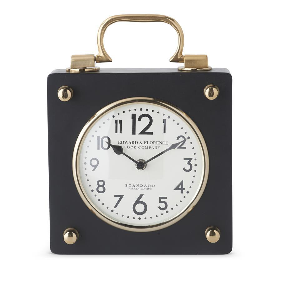 Black and Gold Square Metal European Clock -11.5 inches - Mellow Monkey