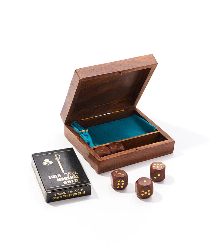 Game Night Box (5 Dice, Playing Cards) - Handcrafted Wood - Mellow Monkey