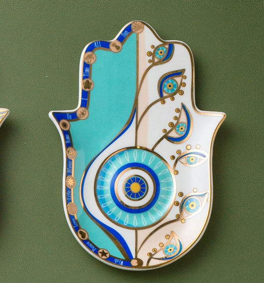 Evil Eye - Good Looking Eye Dish - Blue Hamsa - 6-1/4-in