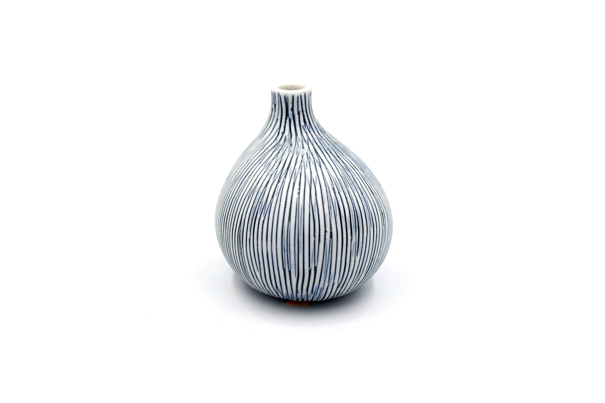 Mini Omo - Handcrafted Porcelain Bud Vase - With with Blue Lines - 2.7 x 2 x 2.8 in - Mellow Monkey