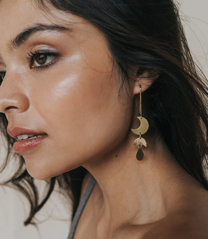 Rajani Moon Phase Gold Drop Earrings - Mellow Monkey