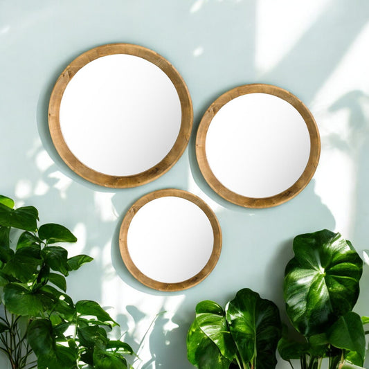 Round Fir Wood Framed Mirror - Mellow Monkey