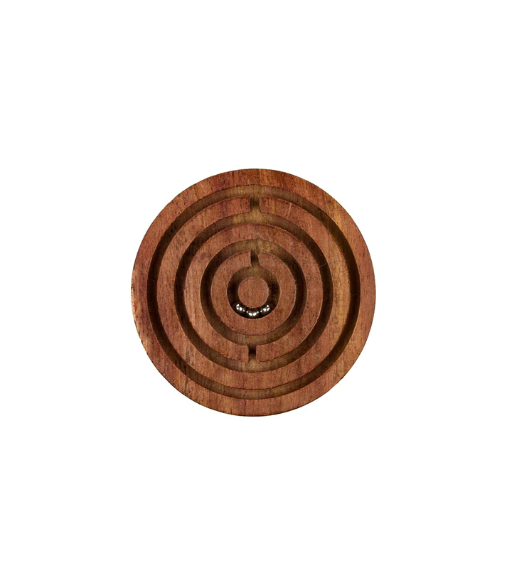 Mini Labyrinth Game - Hand Carved Wood - 2" Diameter - Mellow Monkey