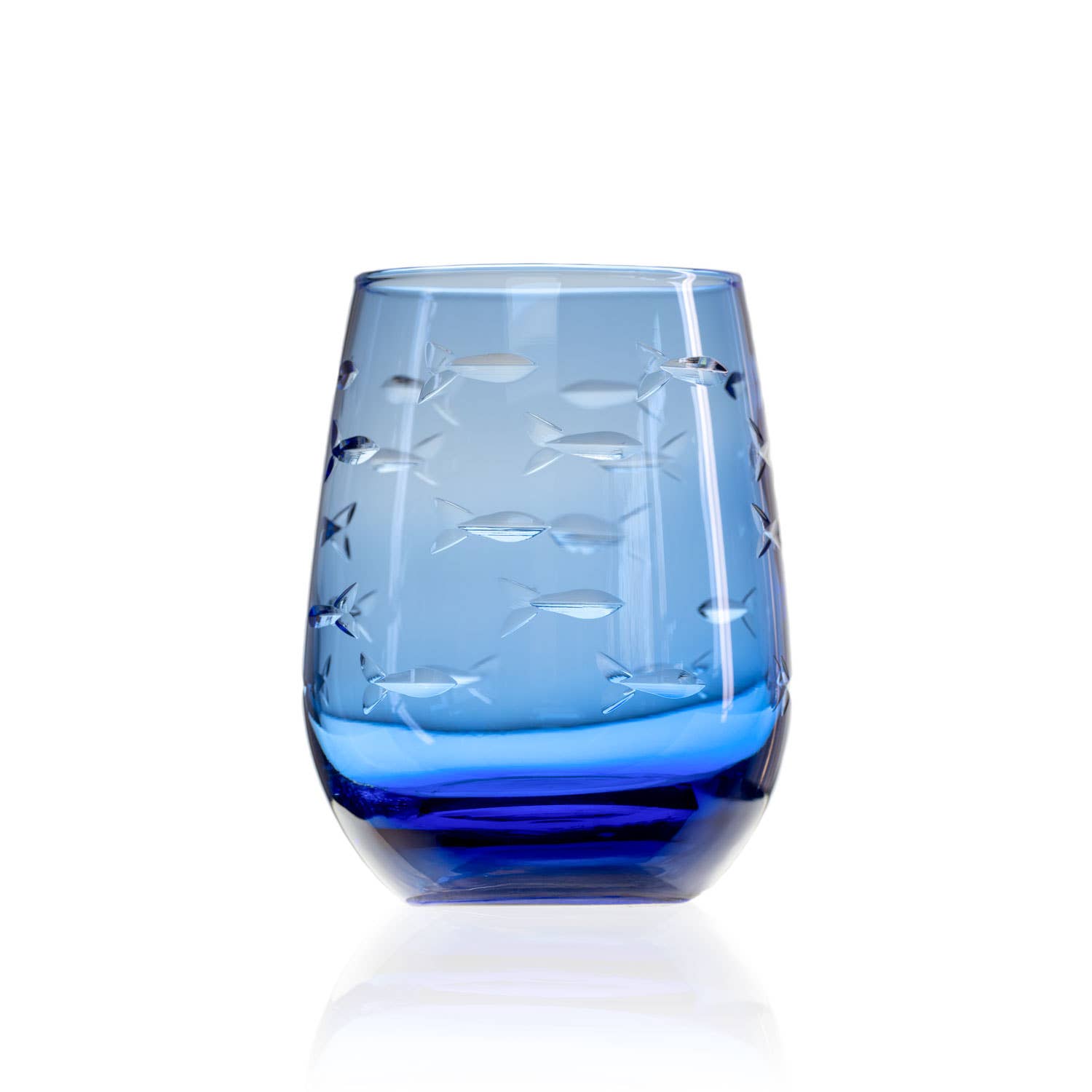 School of Fish Stemless Wine Glass - 15-oz Blue - Mellow Monkey