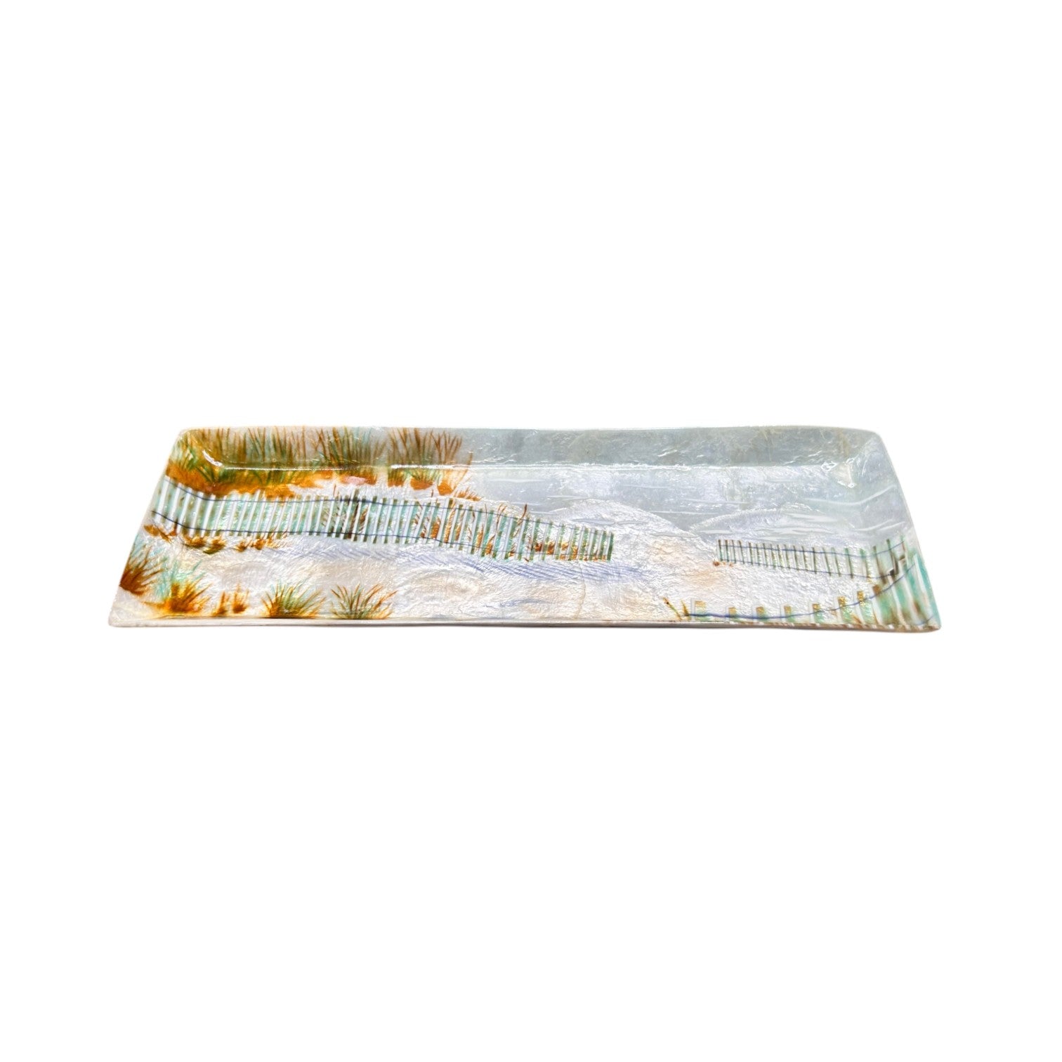 Capiz Fence Beach Scene - Rectangle Trinket Tray - 9-1/2-in - Mellow Monkey
