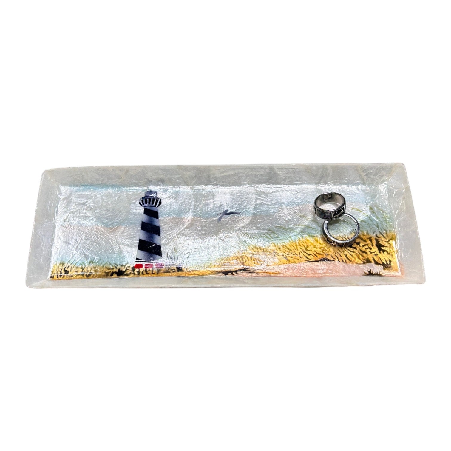 Capiz Cape Hatteras Lighthouse - Rectangle Trinket Tray - 9-1/2-in - Mellow Monkey