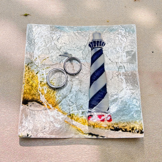 Capiz Cape Hatteras Lighthouse - Square Trinket Tray - 5-in - Mellow Monkey