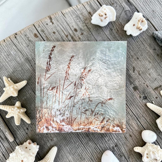 Capiz Sea Oats - Square Trinket Tray - 5-in - Mellow Monkey