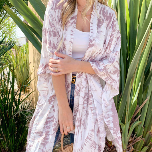 Mauve Tie Dye Printed Kimono Cover Up