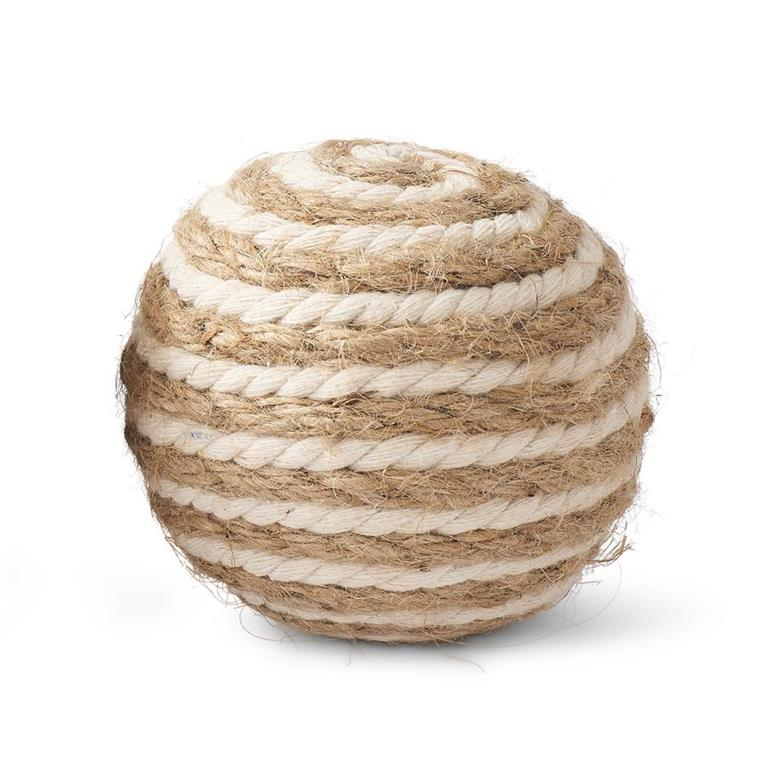 Tan and Cream Striped Seagrass Ball - 3-3/4-in - Mellow Monkey