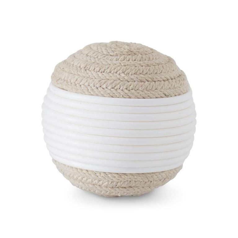 White Banded Seagrass Braid Ball - 4-in - Mellow Monkey