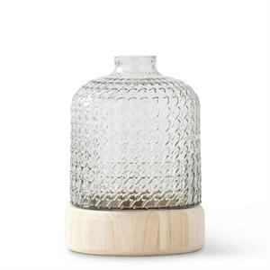 Gray Textured Glass Vase with Wood Base - Mellow Monkey