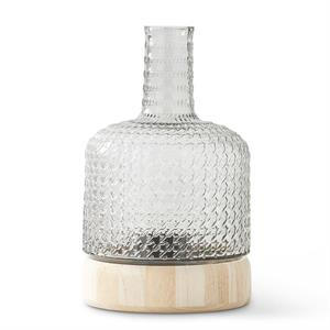 Gray Textured Glass Vase with Wood Base - Mellow Monkey