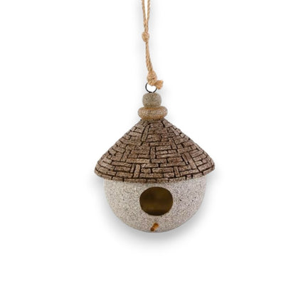 Stone Yurt Birdhouse with Rope Hanger