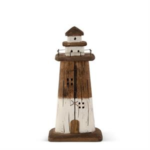 Rustic White and Brown Wood Lighthouse - Mellow Monkey