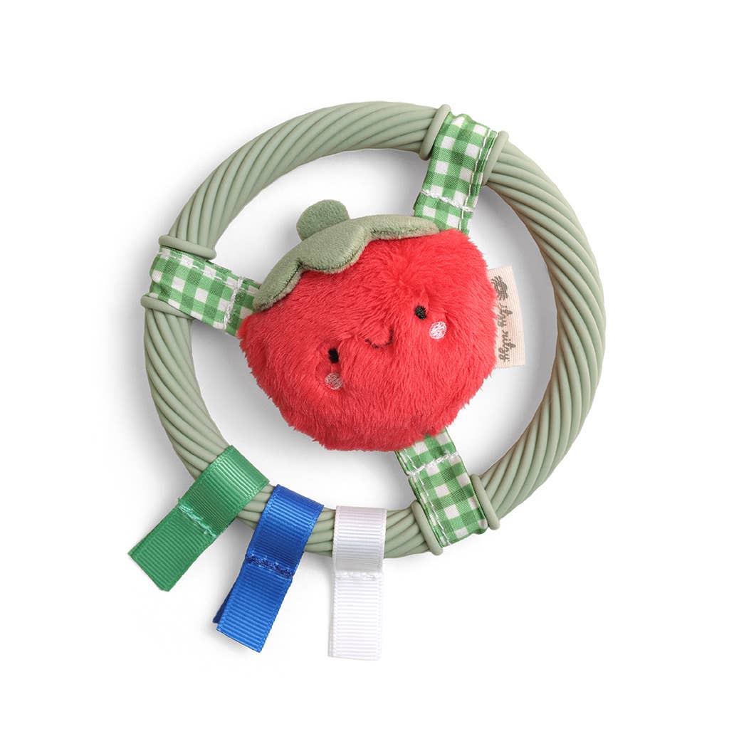 Itzy Ring Pal™ - Teething Ring with Plush Character - Red Tomato - Mellow Monkey