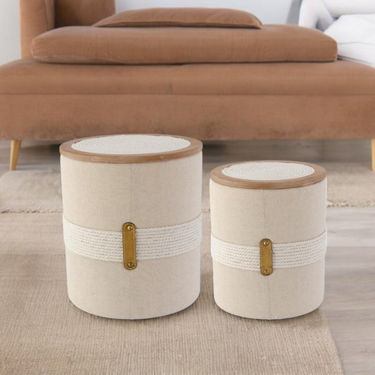 Canvas Storage Ottoman with Nautical Rope Accents - Mellow Monkey