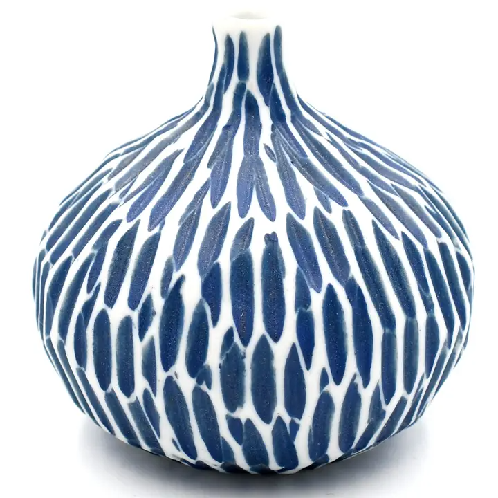 Congo Tiny Porcelain Bud Vase - Blue Markings - 2.5" x 2.5" - Mellow Monkey