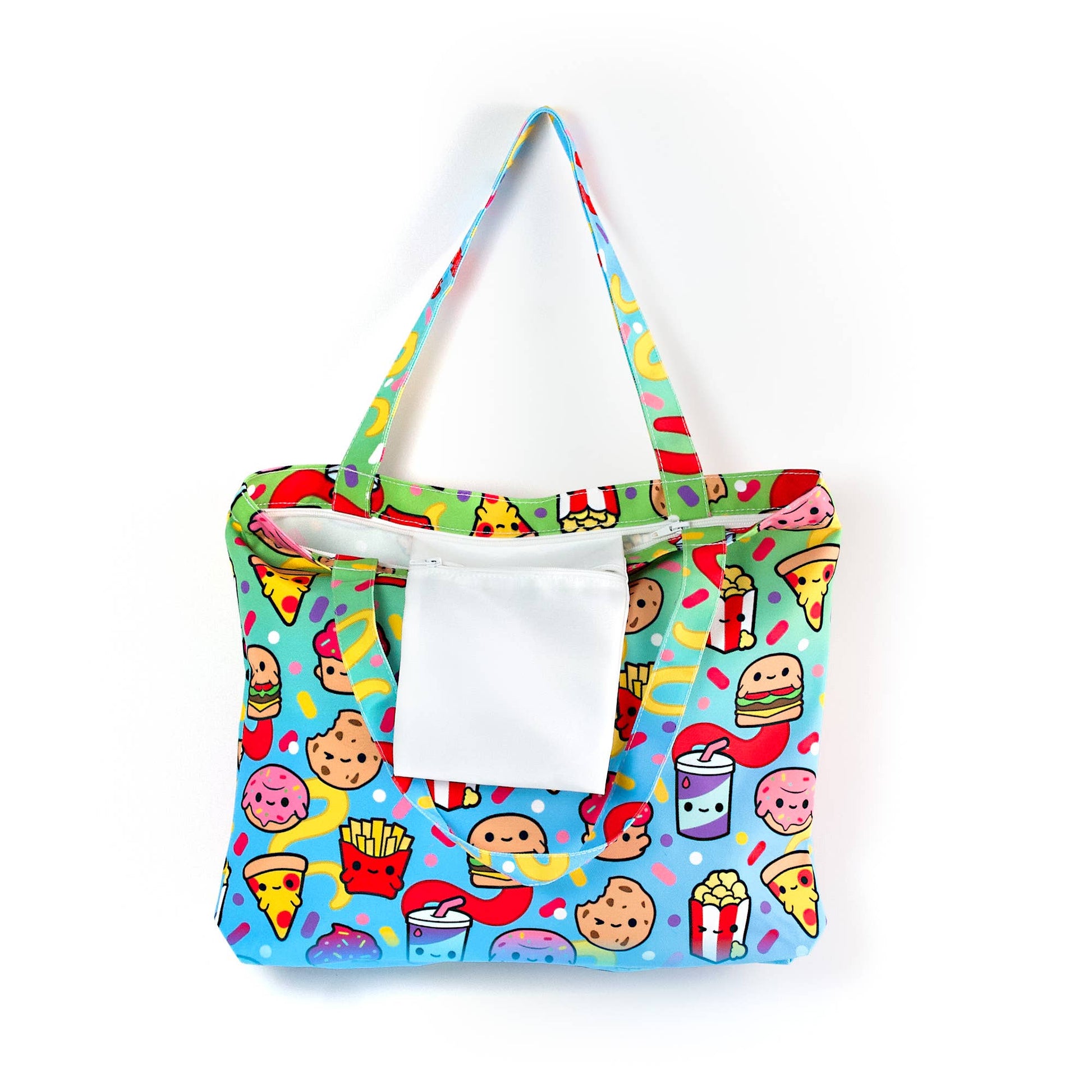 Junk Food Tote Bag - Zippered Pocket - Washable - Mellow Monkey
