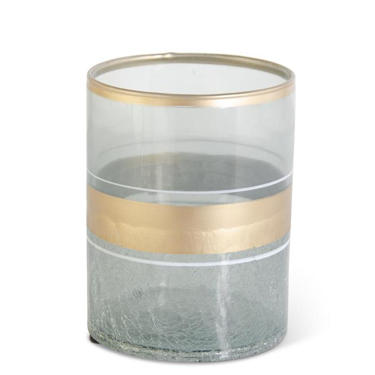 Aqua Crackled Glass Vessel with Gold Detailing - Mellow Monkey