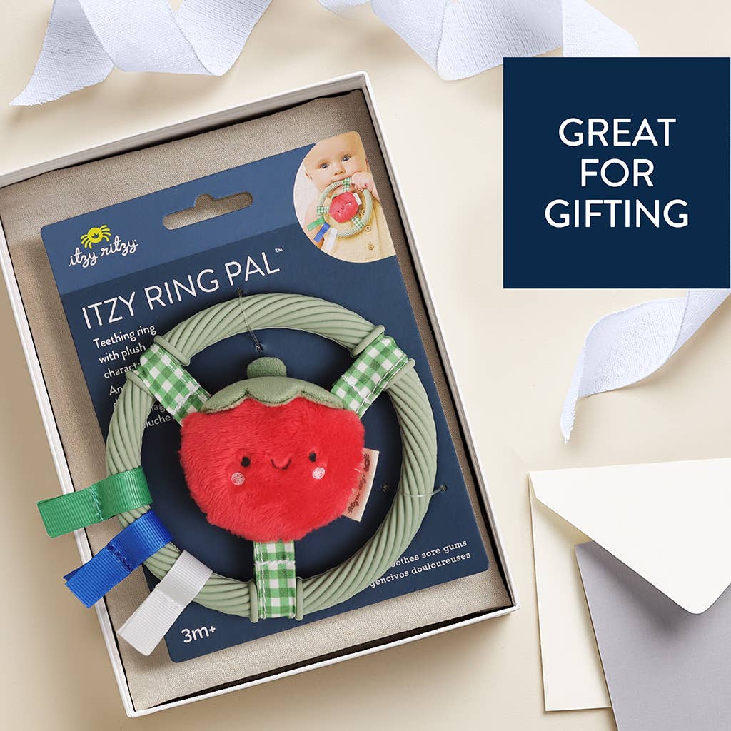 Itzy Ring Pal™ - Teething Ring with Plush Character - Red Tomato - Mellow Monkey
