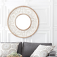 Round Whitewashed and Natural Embossed Scroll Framed Wall Mirror - 31-1/2-in - Mellow Monkey