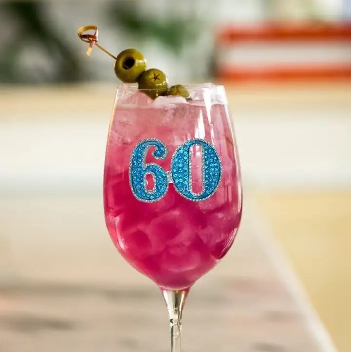 60th Birthday Jeweled Stemmed Wine Glass - Mellow Monkey