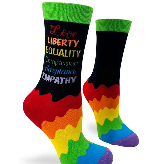 Love Liberty Equality Compassion Acceptance Empathy - Women's Crew Socks - Mellow Monkey