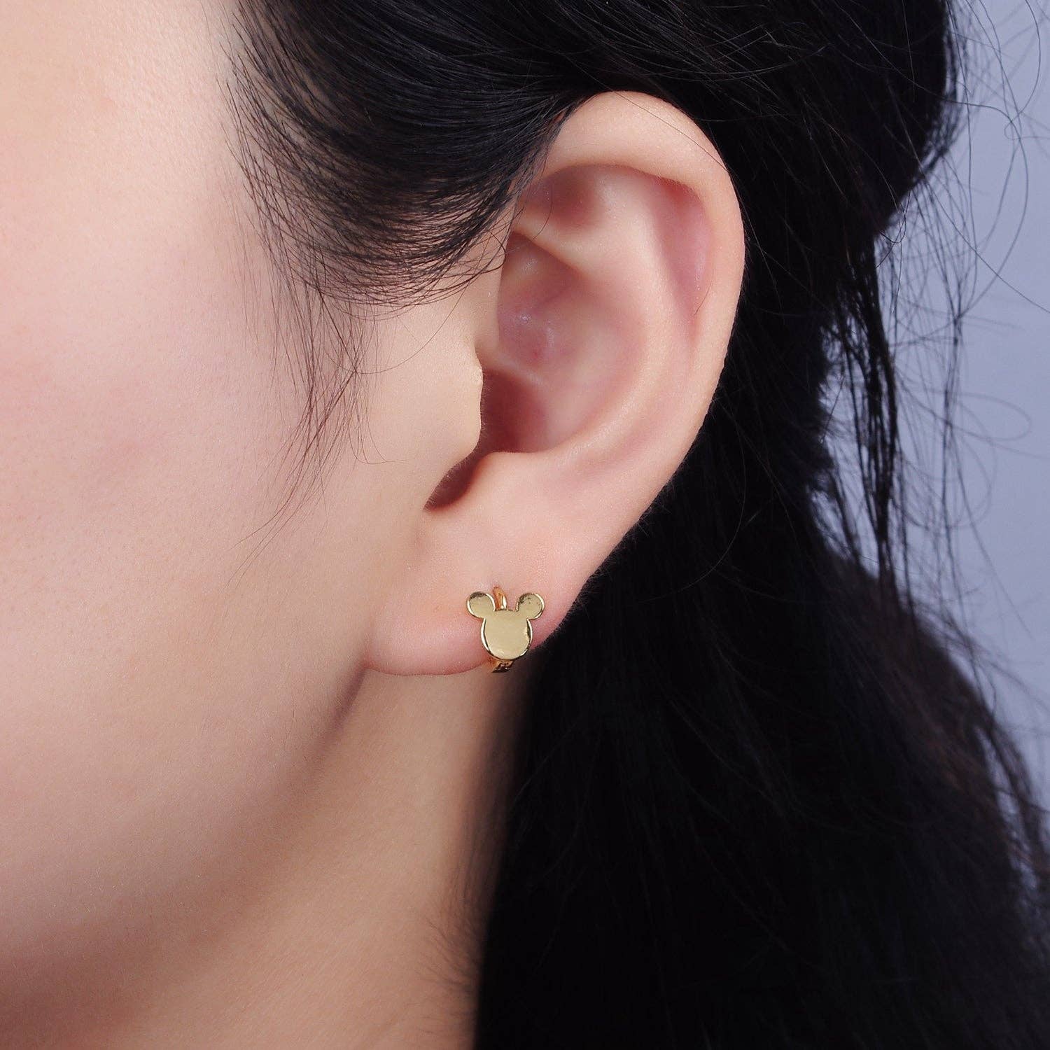 14K Gold Filled Mouse Animal Minimalist Cartilage Huggie Earrings | AE957 - Mellow Monkey