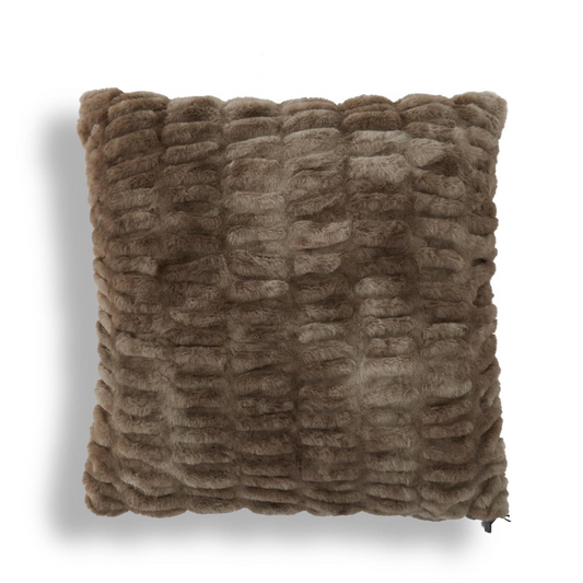 Luxury Brown Faux Fur Ribbed Pillow - 24-in - Mellow Monkey