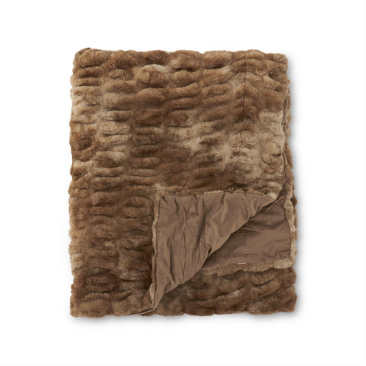 Luxury Brown Faux Fur Ribbed Throw Blanket- 60-in - Mellow Monkey