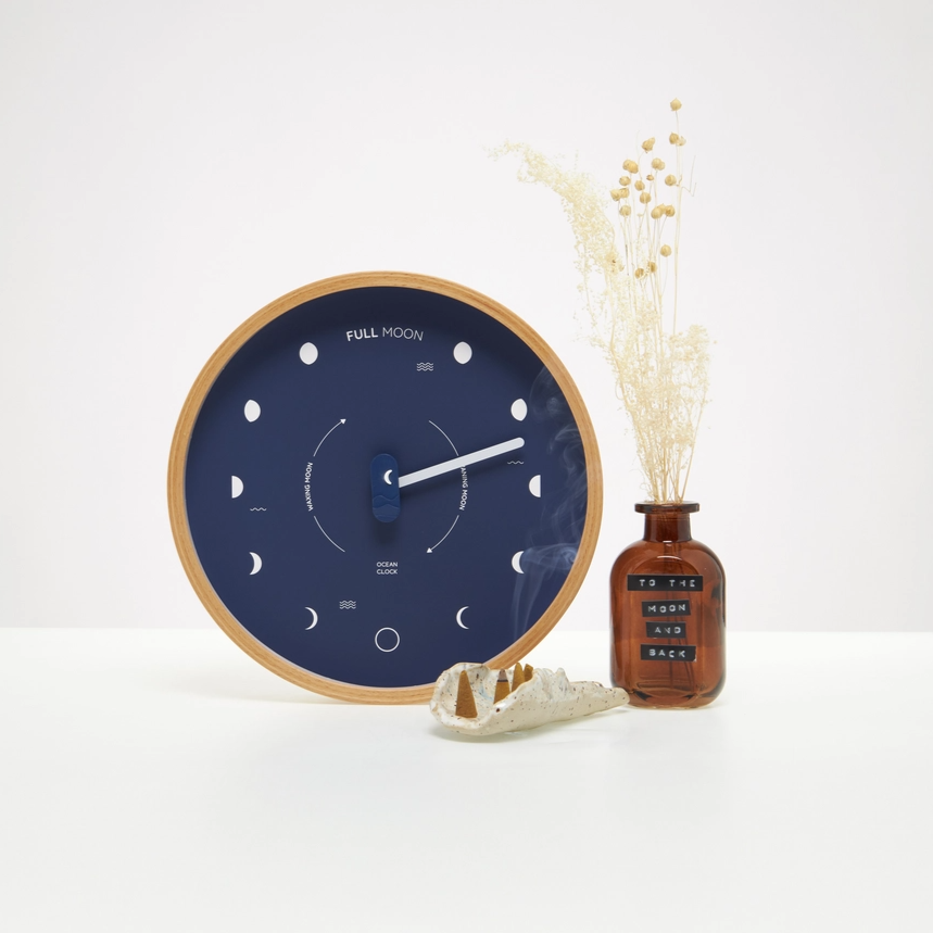 Navy Blue Wood Marine Lunar Phase Clock - 10-in - Mellow Monkey