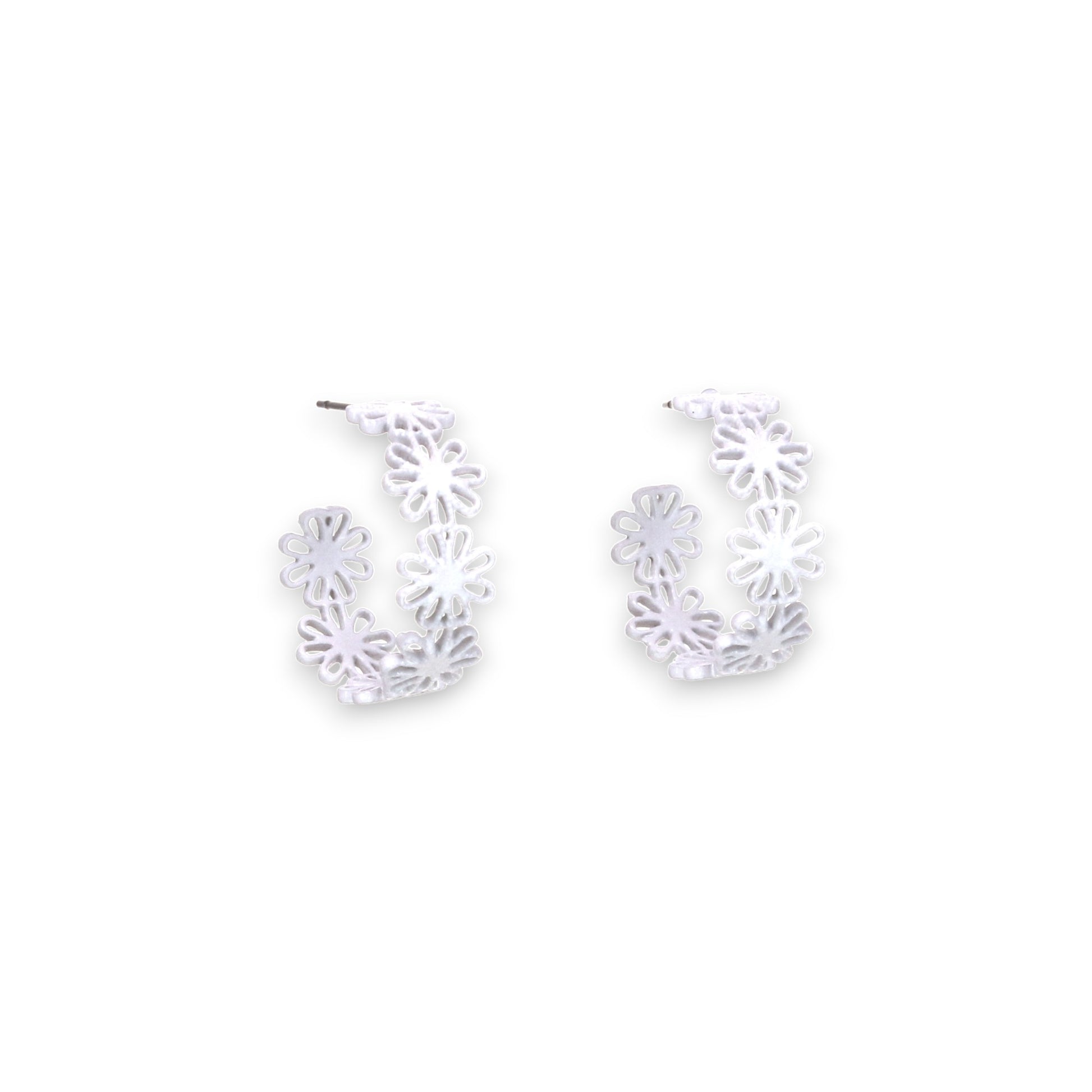 Enameled Flower Hoop Earrings - White - 1-in - Mellow Monkey