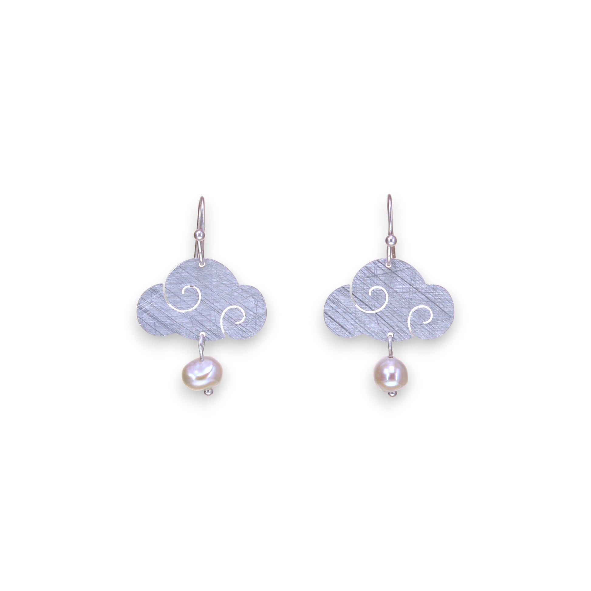 Silver Plated Brass Cloud Earrings With Natural Fresh Water Pearl - 1-1/4-in - Mellow Monkey