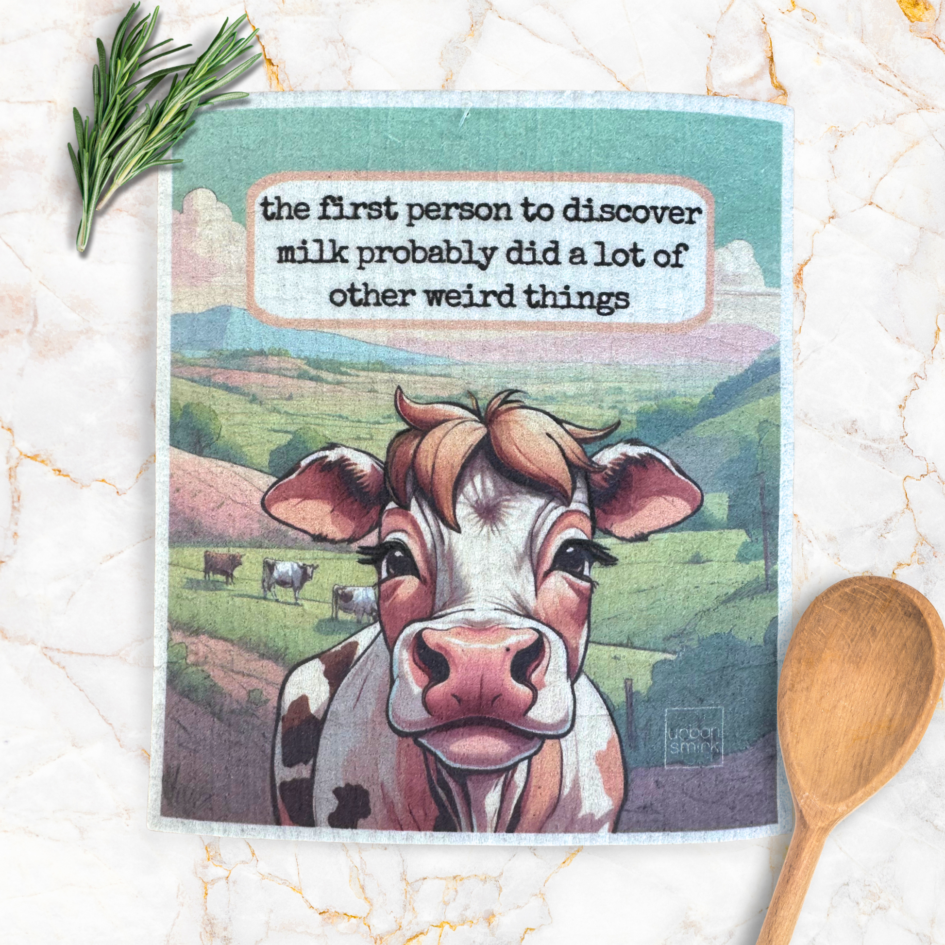Cow Hilarious Country Swedish Dishcloth - Discover Milk - Mellow Monkey