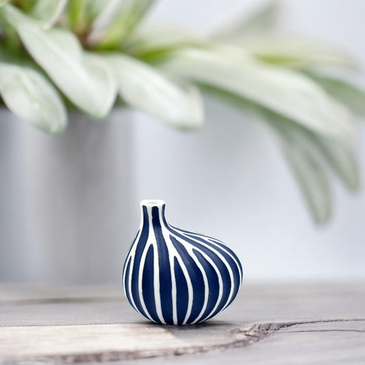 Omo Mini Porcelain Bud Vase - Thick Blue Lines - 2.68"W x 2.76"H