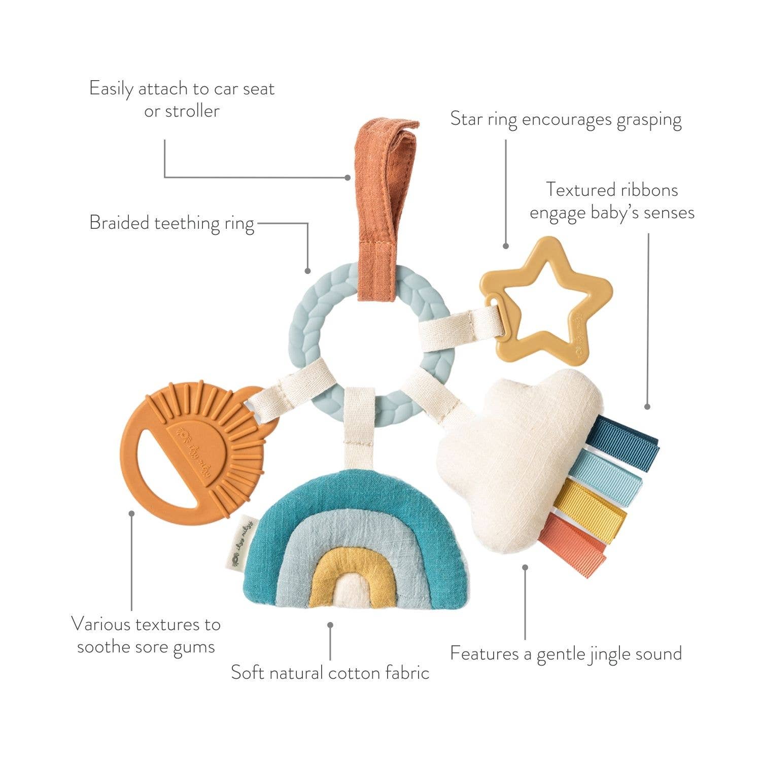 Bitzy Busy Ring™ Teething Activity Toy - High Contrast - Mellow Monkey