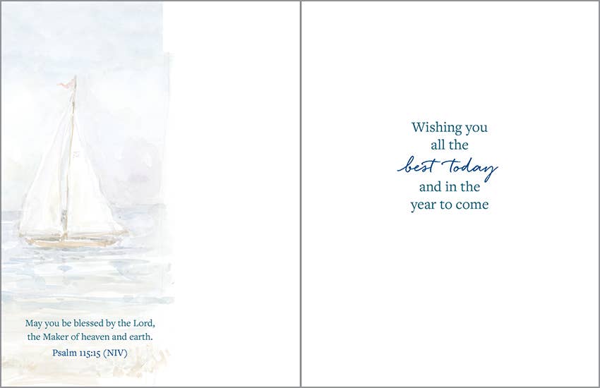 With Scripture Birthday Greeting Card - Sailboats and Gulls - Mellow Monkey