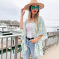 Sage Floral Printed Ruffle Sleeve Chiffon Kimono Cover Up - Mellow Monkey