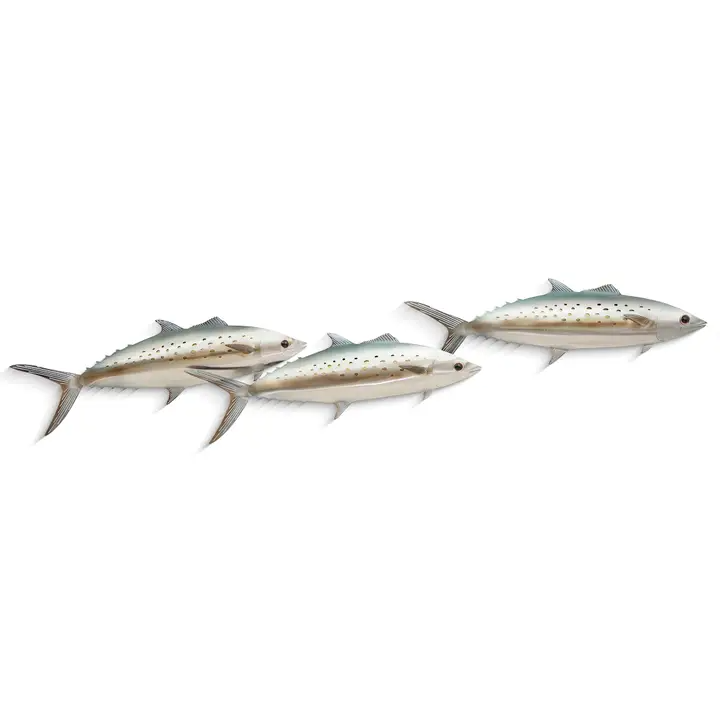 Spanish Mackerel School of Three Wall Décor - Stainless Steel - 41-in - Mellow Monkey