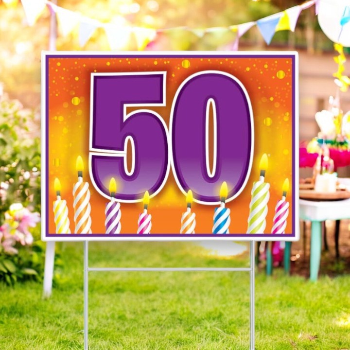 50th Birthday Yard Sign with Stake - 15-1/2-in - Mellow Monkey