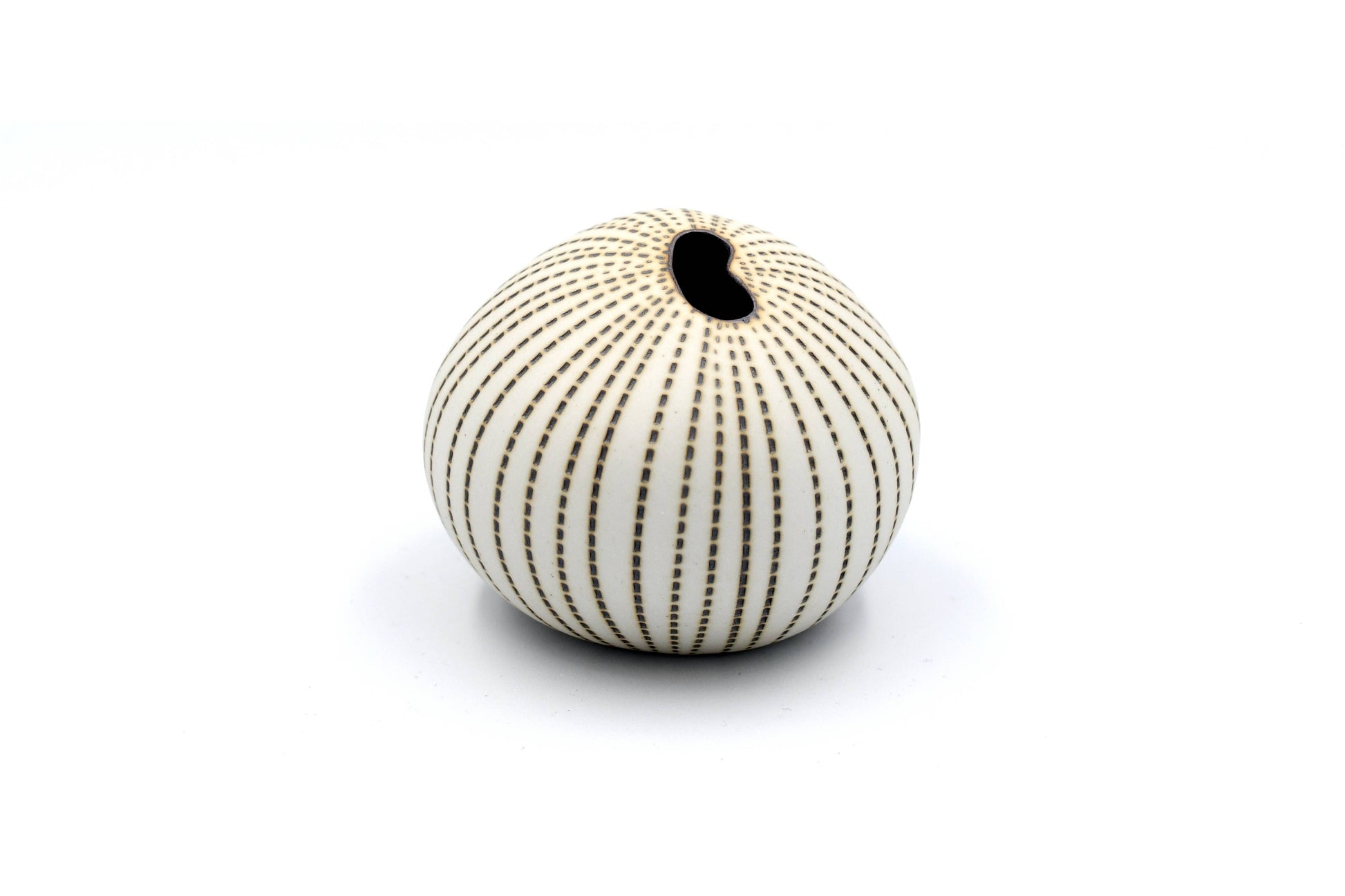 Mini Pebble - Handcrafted Porcelain Bud Vase - White with Taupe Stripes - 3.4 x 2.6 x 2.4 in - Mellow Monkey
