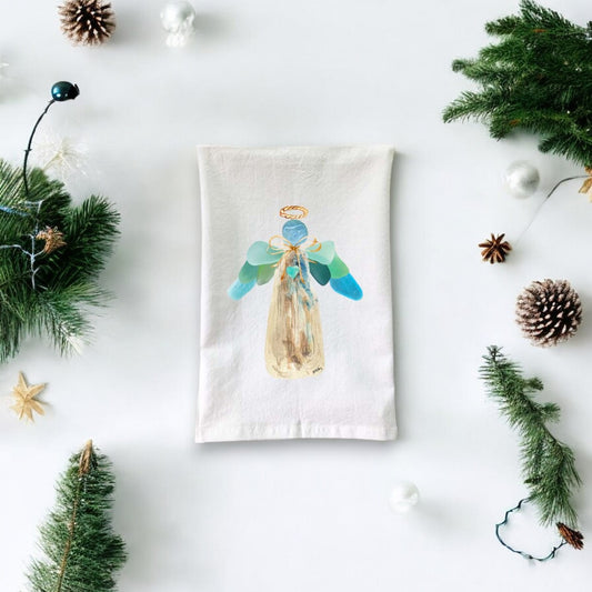 Christmas - Sea Glass Angel Flour Sack Towel - Mellow Monkey