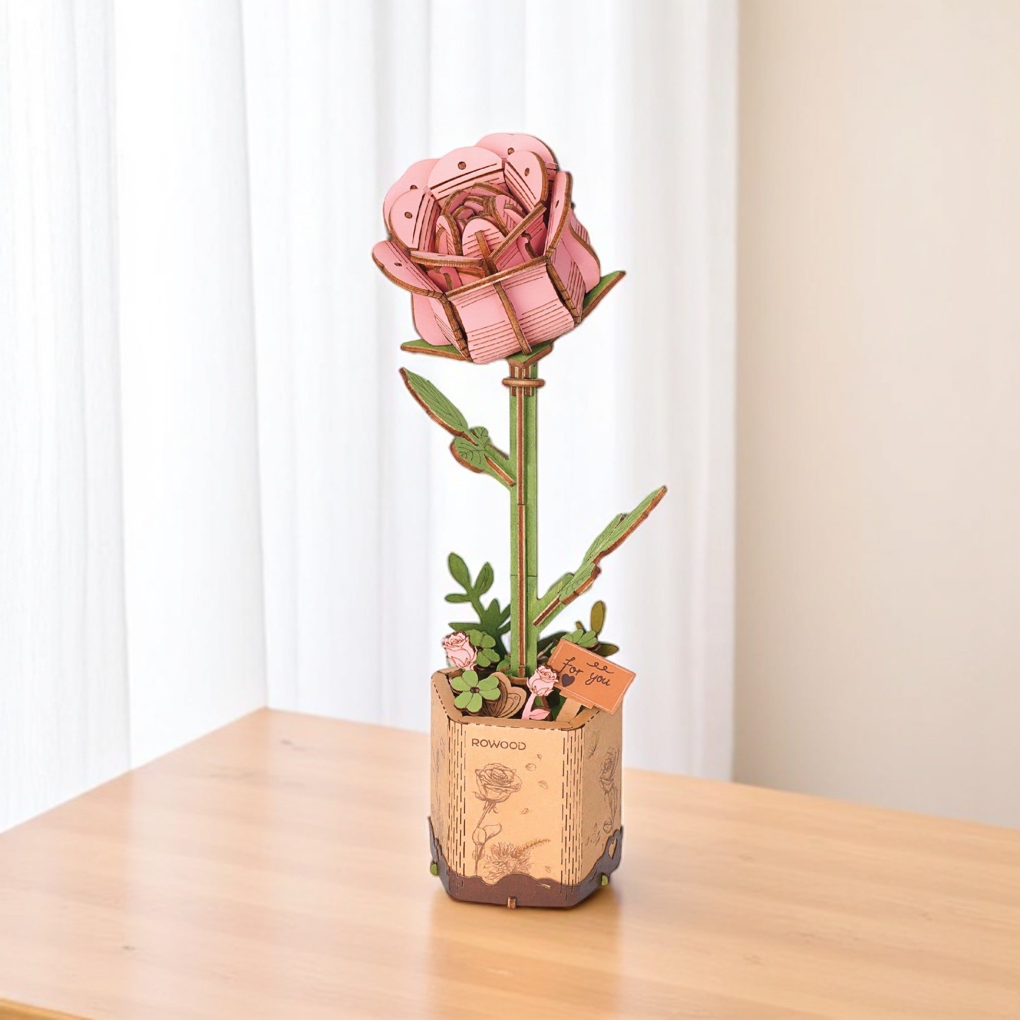 フラワーページ 3D Wooden Flower Puzzle: Pink Rose – Mellow Monkey