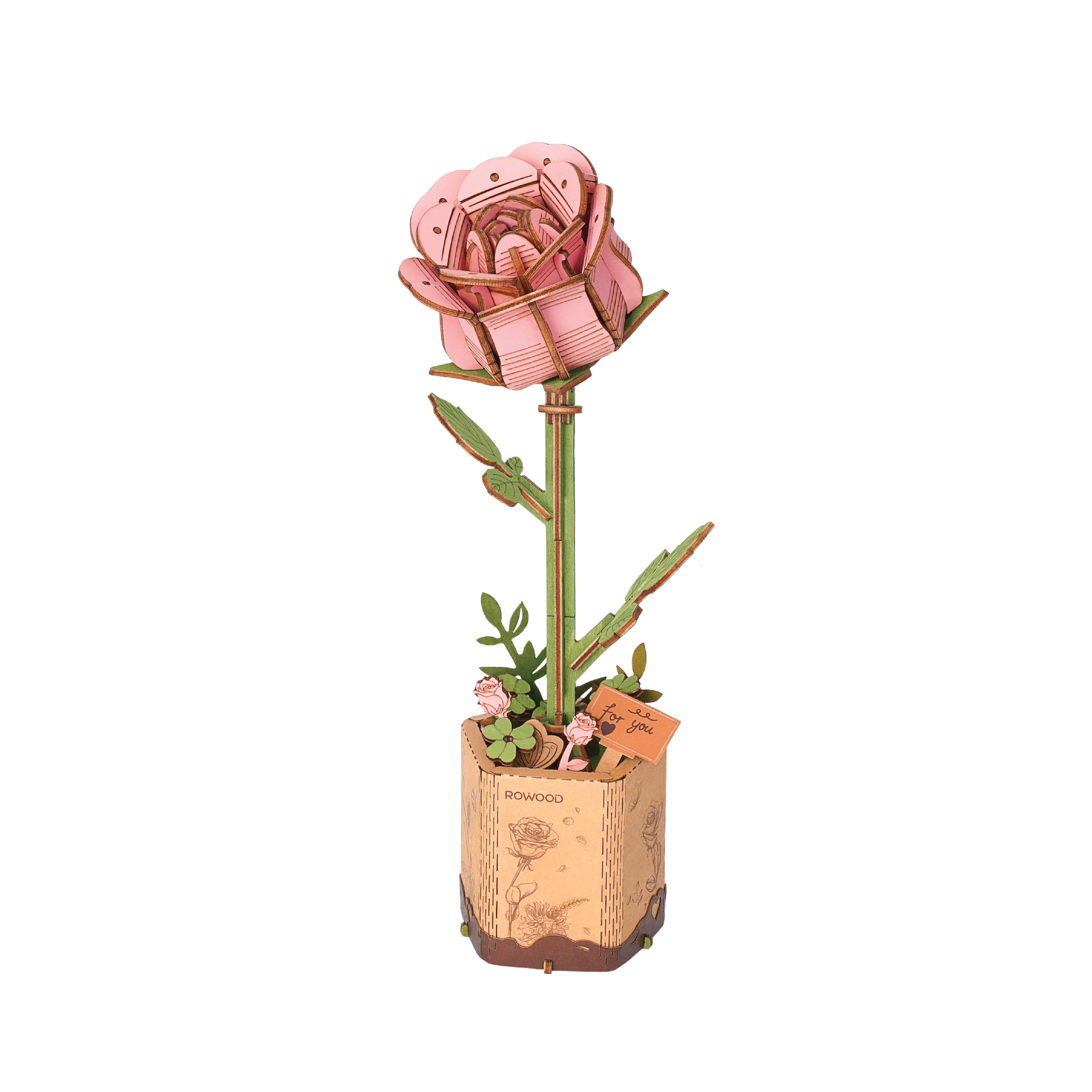 3D Wooden Flower Puzzle: Pink Rose – Mellow Monkey